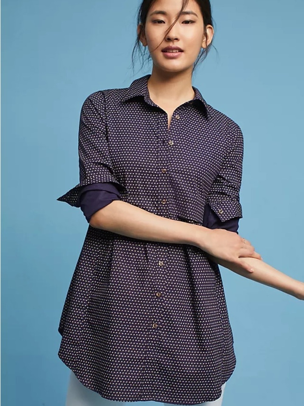 Anthropologie Maeve Polka Dot Tunic Blouse Cotton Button Front XS - Picture 11 of 11